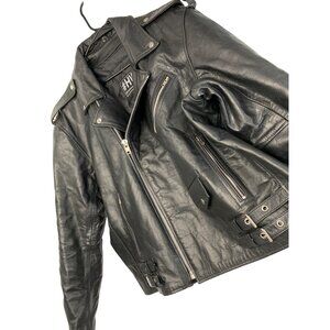 HWK Mens Black Leather Motorcycle Jacket 3XL Quilted Lining Pockets 8687